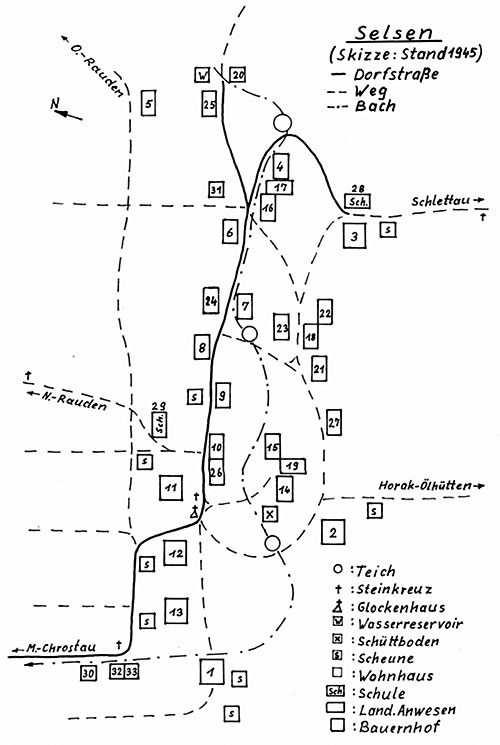 Orstskizze von Selsen 1945
